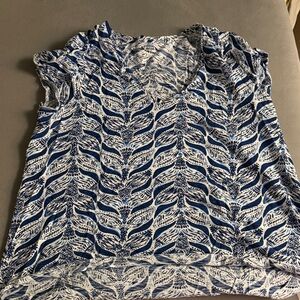 Lilly Pulitzer Navy and White Leaf Print Blouse